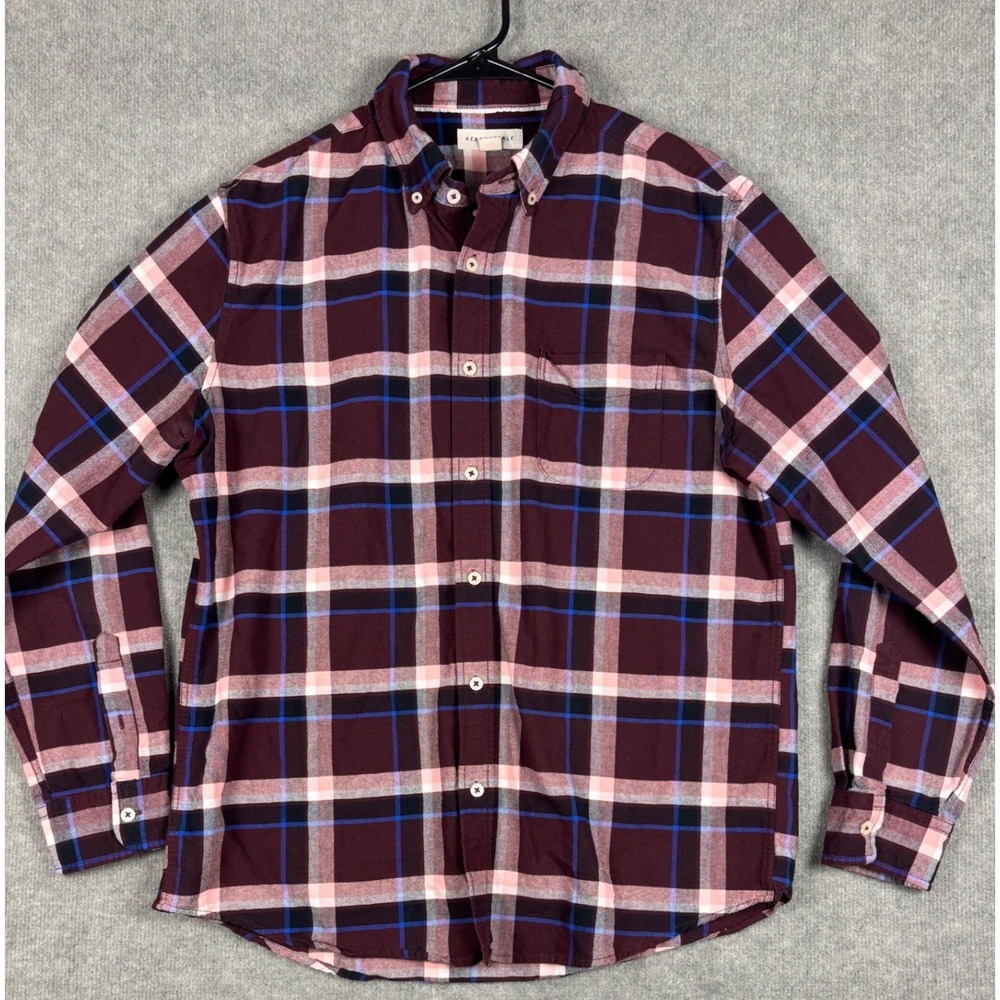 Aeropostale Plaid Flannel Button Down Shirt Large Burgundy Blue Pink‎ Mens